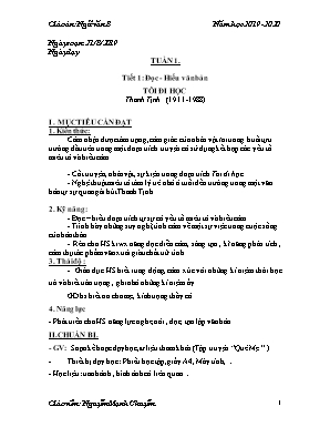Giáo án Ngữ văn Lớp 8 - Tiết 1 đến 20 - Năm học 2019-2020 - Nguyễn Mạnh Chuyển